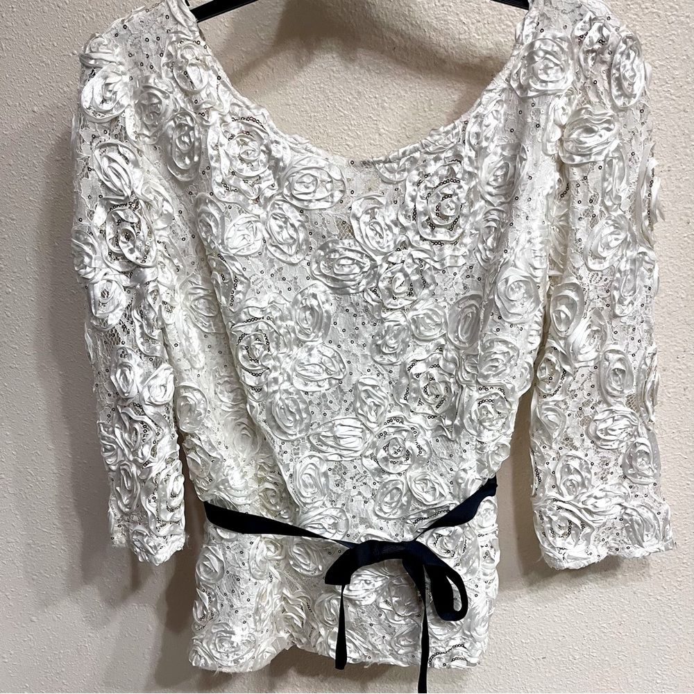 White Formal Blouse with Black Sash, fully lined.
